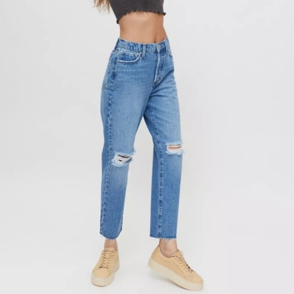 UO BDG high waist slim straight jeans light wash distressed size 27 - Picture 2 of 14